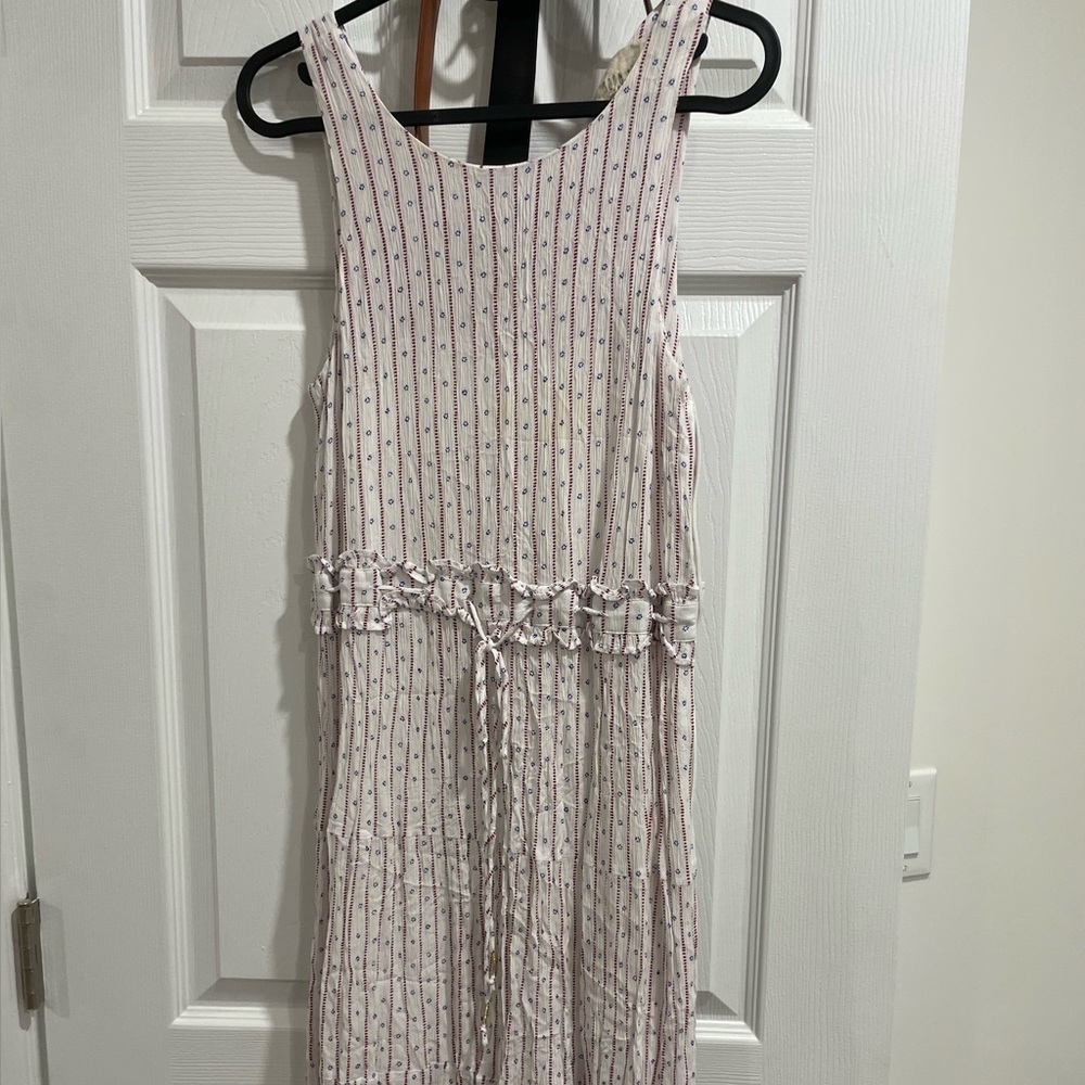 Sleeveless White and Pink Striped Dress